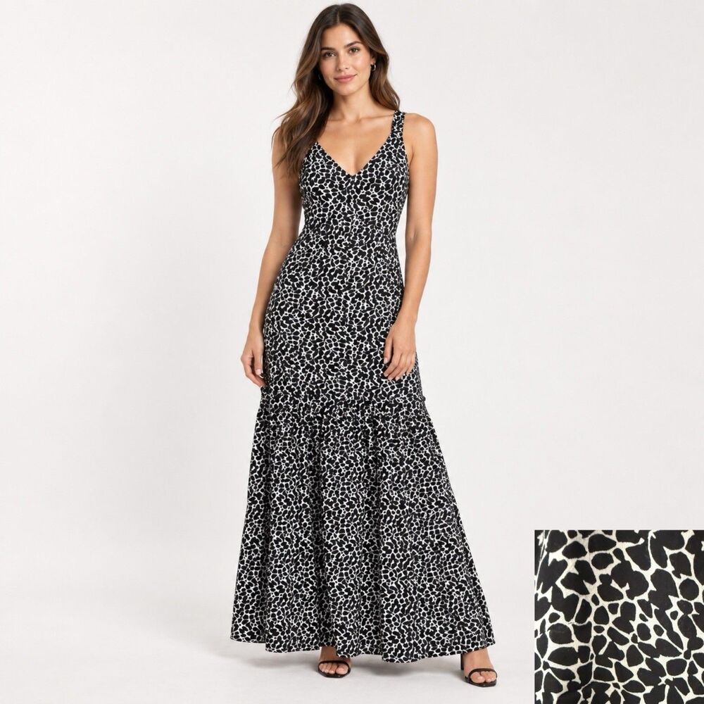 Joie Tiered Prairie Boho Dress XXL Black White Floral Autumn Wedding Whimsigoth